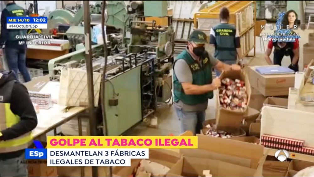 Golpe al contrabando de tabaco: desmanteladas tres fábricas ilegales en Madrid, Murcia y Alicante