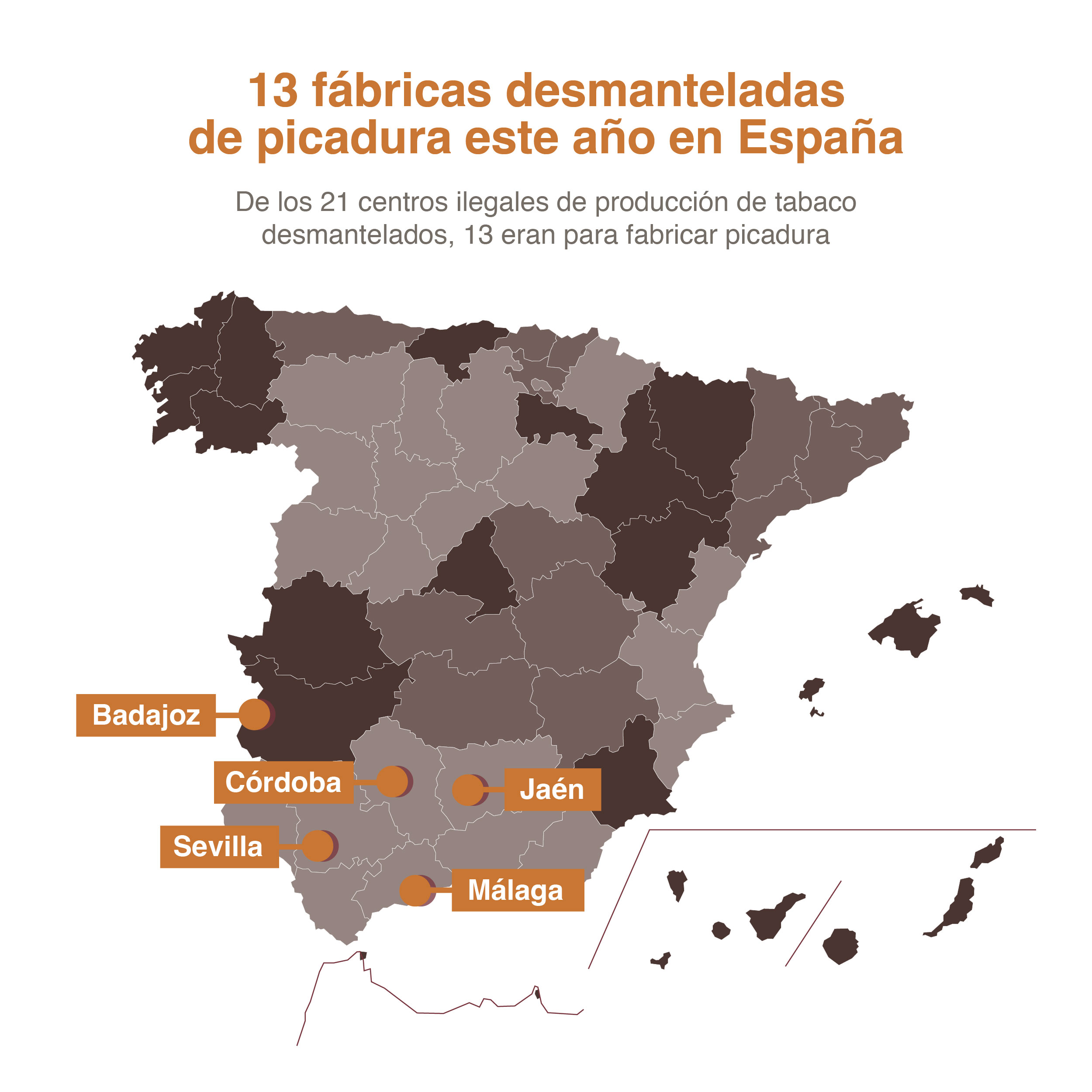 13 fábricas desmanteladas de picadura de tabaco en 2023 en España 